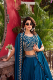 Floral Embroidered Vichitra Silk Lehenga Choli Set with Shrug-Style Dupatta