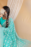 Aqua Blue Lucknowi Embroidered Georgette Saree with Silver Jari Detailing