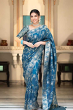 Sky Blue Kanjivaram Banarasi Silk Saree with Rich Zari Weaving & Jacquard Blouse