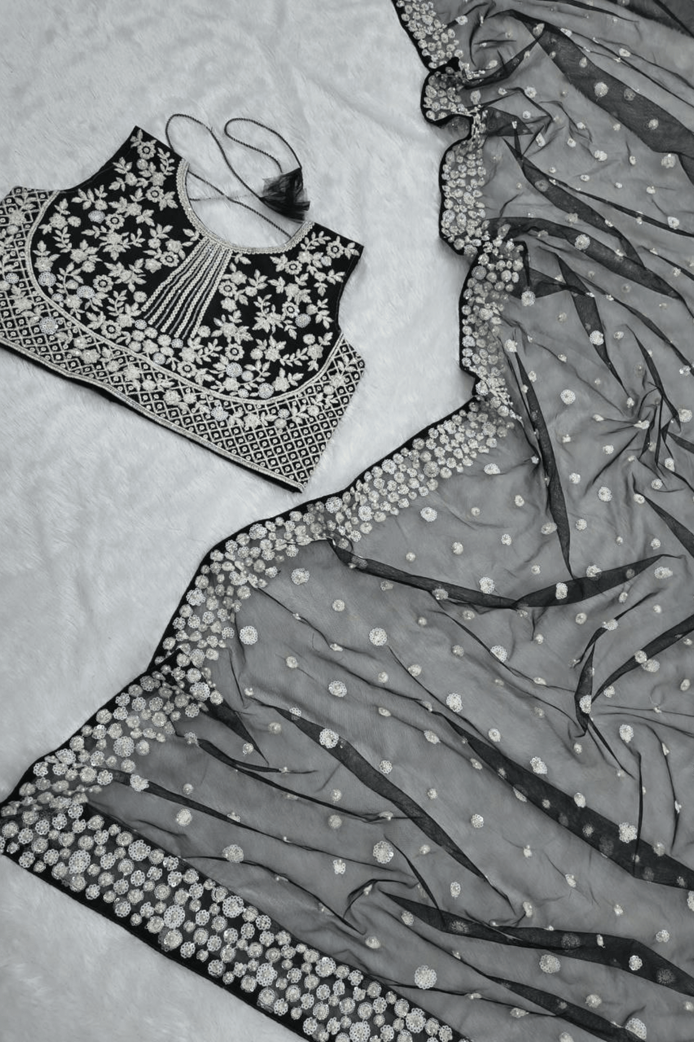 Midnight Black Butterfly Soft Net Saree with Pearl & Sequin Embroidery - kavyo.in