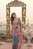 Zara Bandhej Soft Tabby Silk Mirror Work Saree