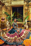 Blue Rayon Foil Print Lehenga Choli with Dupatta