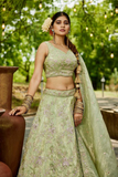 Pastel Green Tissue Embroidered Bridal Lehenga Choli with Dupatta