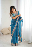 Premium Crunchy Silk Saree with Heavy Thread, Codding & Sequin Embroidery