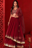 Emerald Red Georgette Lehenga Choli with Dupatta