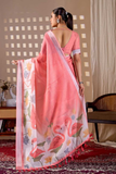Soft Linen Cotton Saree with Flamingo Floral Digital Print & Contrast Border