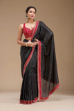Black Tissue Gold Crush Saree with Bandhani Border & Bead Handwork