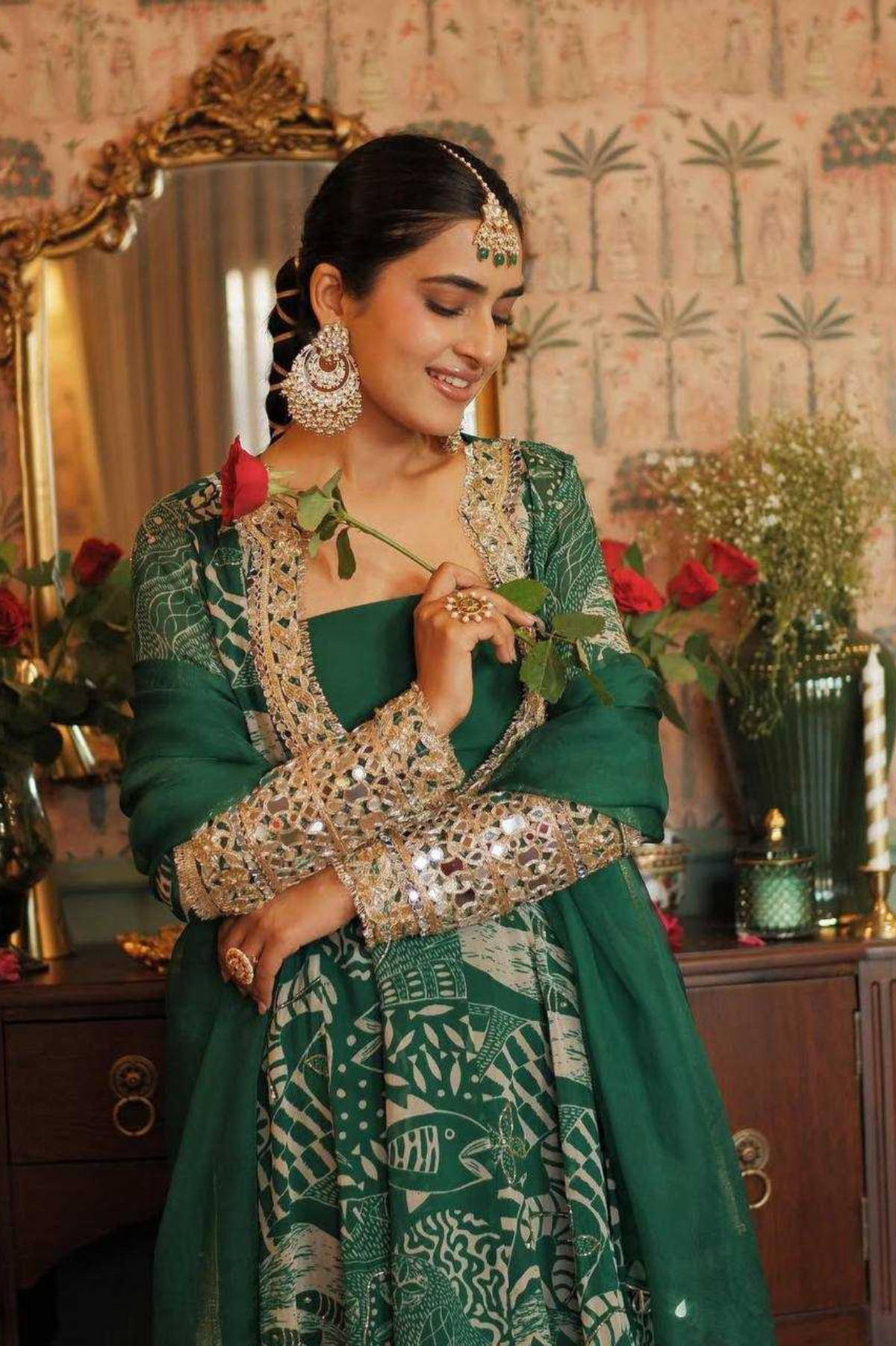 Designer Printed Chinon Indo-Western Suit with Mirror Work