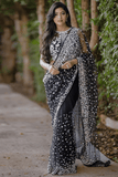 Midnight Black Butterfly Soft Net Saree with Pearl & Sequin Embroidery - kavyo.in