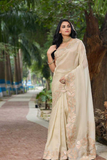 Pure Organza Silk Saree with Designer Arco Cut Border & Sequins Embroidery Work