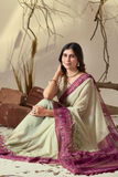 Soft Georgette Saree with Cream Body & Deep Pink Geometric Print Pallu