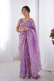 Purple Glam Crush Saree with Moti & ZigZag Sequin Embroidery