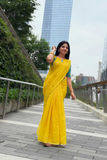 Yellow Heavy Linen Saree with Kalamkari Digital Print & Tassel Detailing