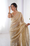 Golden Glam Crush Saree with Moti & ZigZag Sequin Embroidery