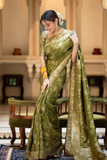 Mehendi Kanjivaram Banarasi Silk Saree with Rich Zari Weaving & Jacquard Blouse