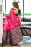 Deep Pink Lichi Silk Saree with Rich Pallu & Jacquard Weave