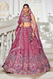 Burgundy Tissue Embroidered Designer Lehenga Set