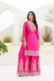 Pink Chinon Silk Kurti Set with Dupatta