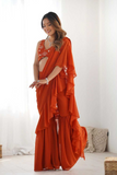 Elegant Orange Pure Georgette Sharara Saree with Sequin Embroidered Blouse