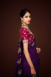 Purple Viscose Chinnon Saree with Heavy Embroidery & Contrast Blouse