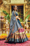 Blue Rayon Foil Print Lehenga Choli with Dupatta