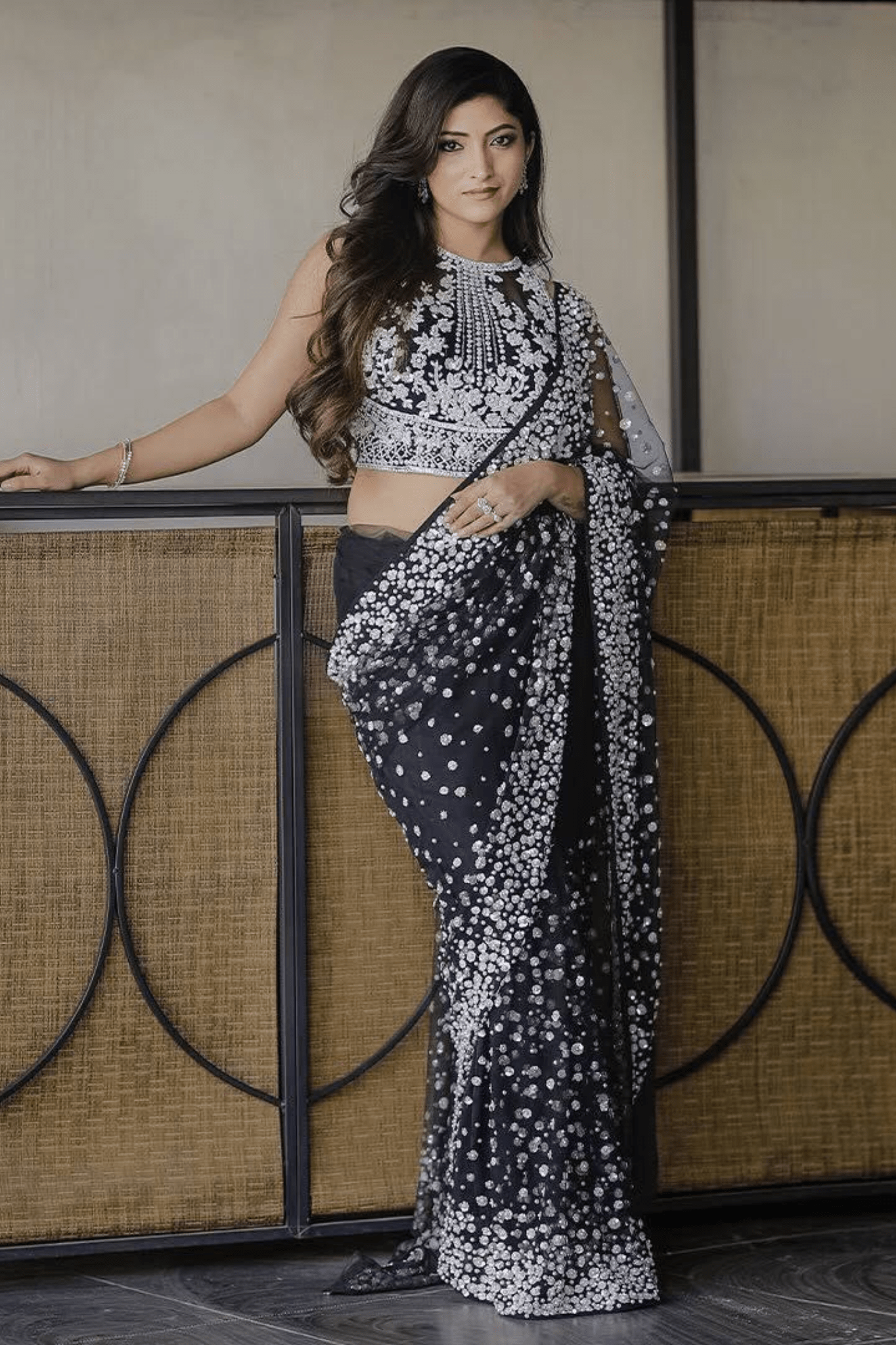 Midnight Black Butterfly Soft Net Saree with Pearl & Sequin Embroidery - kavyo.in