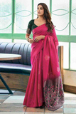 Deep Pink Lichi Silk Saree with Rich Pallu & Jacquard Weave