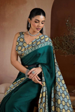 Emerald Ajrakh Pure Modal Satin Printed Saree