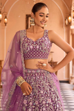 Burgundy Net Sequins & Thread Embroidered Bridal Lehenga Set