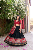 Black Rose Tussar Silk Lehenga Choli with Kashmiri & Foil Print