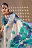 Soft Linen Cotton Saree with Abstract Circle Digital Print & Contrast Border