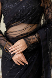 Elegant Black Soft Mono Net Saree with Sequins & Thread Embroidery