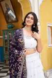 White & Purple Crunchi Embroidered Lehenga with Dupatta