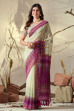 Soft Georgette Saree with Cream Body & Deep Pink Geometric Print Pallu