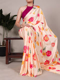 Cream Satin Glow Printed Silk Saree
