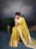 Jacquard Chex Zari Woven Saree- Yellow