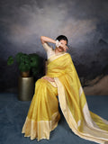 Jacquard Chex Zari Woven Saree- Yellow