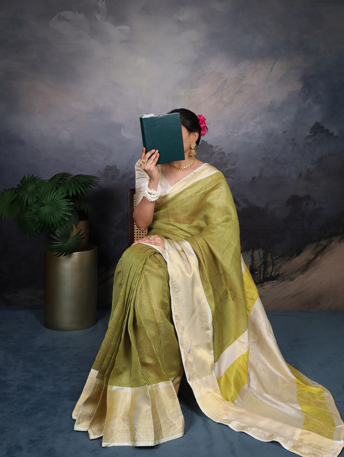 Jacquard Chex Zari Woven Saree- Green