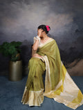 Jacquard Chex Zari Woven Saree- Green