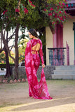 Pink Chiffon Floral Printed Saree with Pearl Lace Border
