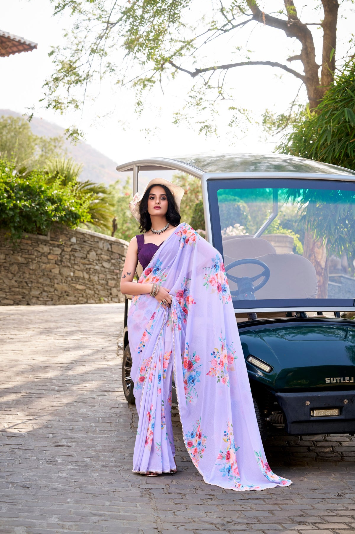 Lavender Floral Print Saree
