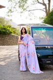 Lavender Floral Print Saree