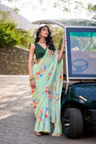 Pistachio Floral Print Saree
