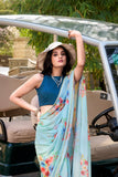 Sky Blue Floral Print Saree