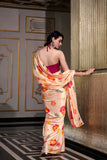 Cream Satin Glow Printed Silk Saree