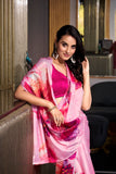 Light Pink Satin Glow Printed Silk Saree