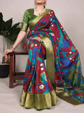 Maroon Tussar Silk Printed Saree with Zari Weaving Work