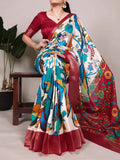 Off White Tussar Silk Printed Saree with Zari Weaving Work