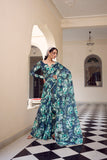 Navy Blue Marbel Floral Print Saree
