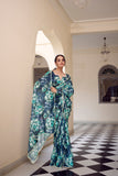 Navy Blue Marbel Floral Print Saree